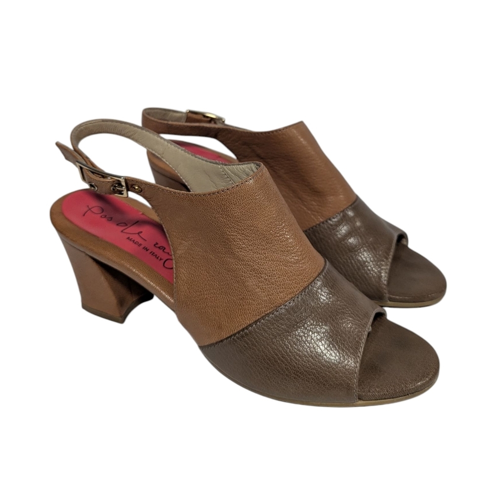 Pas de Rouge Gaia Sling Back Leather Sandal Steel Tan for Women 38.5